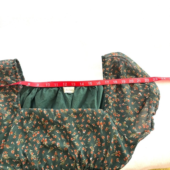 Altar'd State Green Floral Square Neck Prairie Peasant Fit N Flare Dress (L) - Picture 6 of 16
